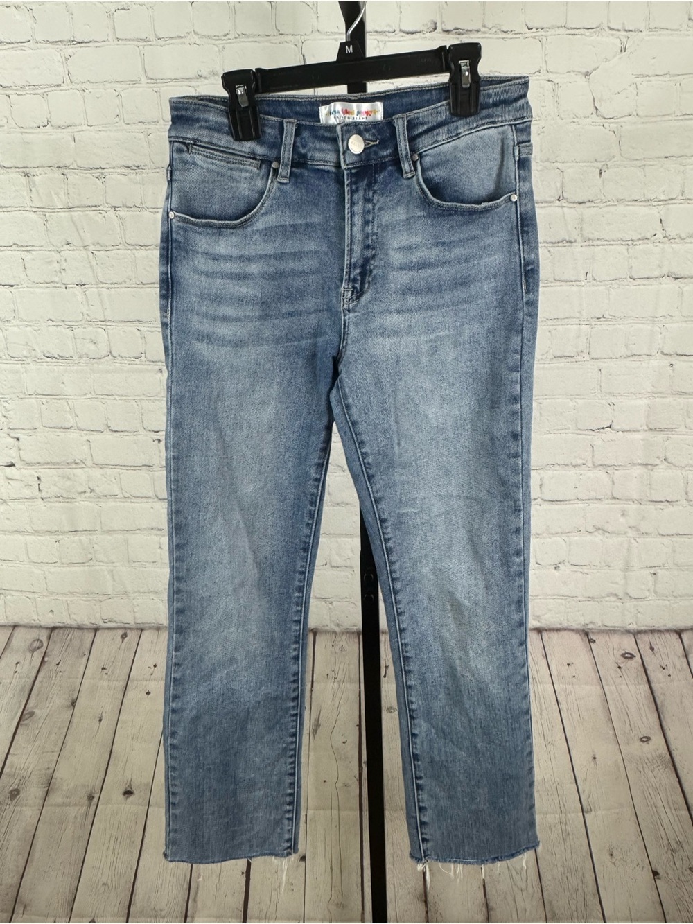 Freckled Poppy x Risen Straight Leg Jeans Raw Hem Medium Wash Size 5/27